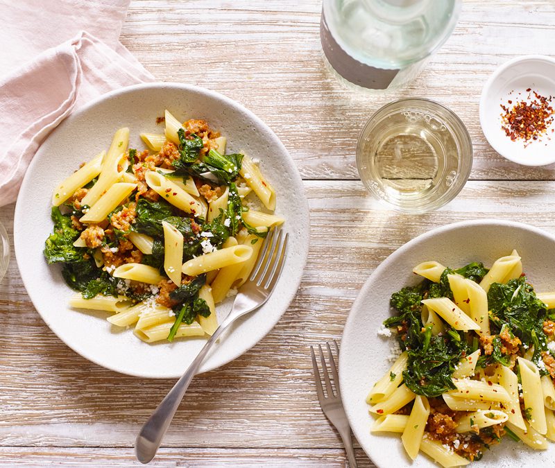 One-pot penne with broccoli rabe and sausage