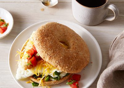 Poblano and egg breakfast sandwich