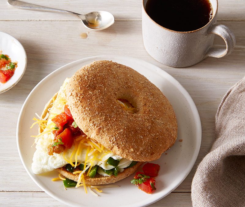 Poblano and egg breakfast sandwich