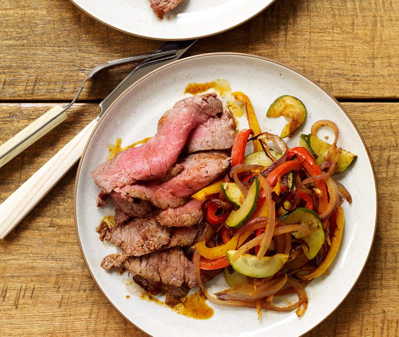 Spice-Rubbed Flank Steak with Fajita Vegetables