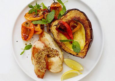 Roasted chicken with squash and peppers