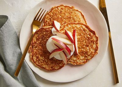 Buttermilk-Oat Pancakes with Yogurt and Pear