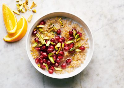 Irish steel-cut oats with pomegranate and pistachios