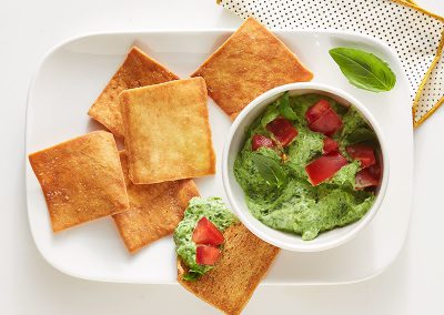Basil-spinach dip with pita chips
