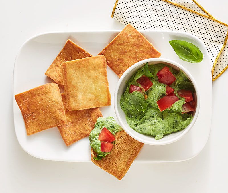 Basil-spinach dip with pita chips