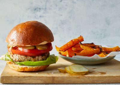 All-American turkey burger with squash fries