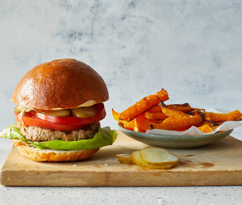 All-American turkey burger with squash fries