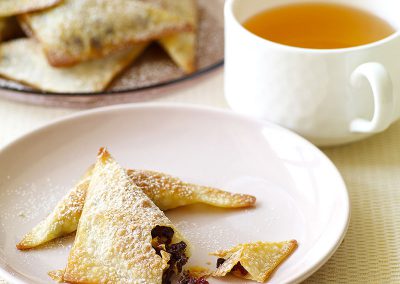Baked chocolate, almond, and cranberry wontons