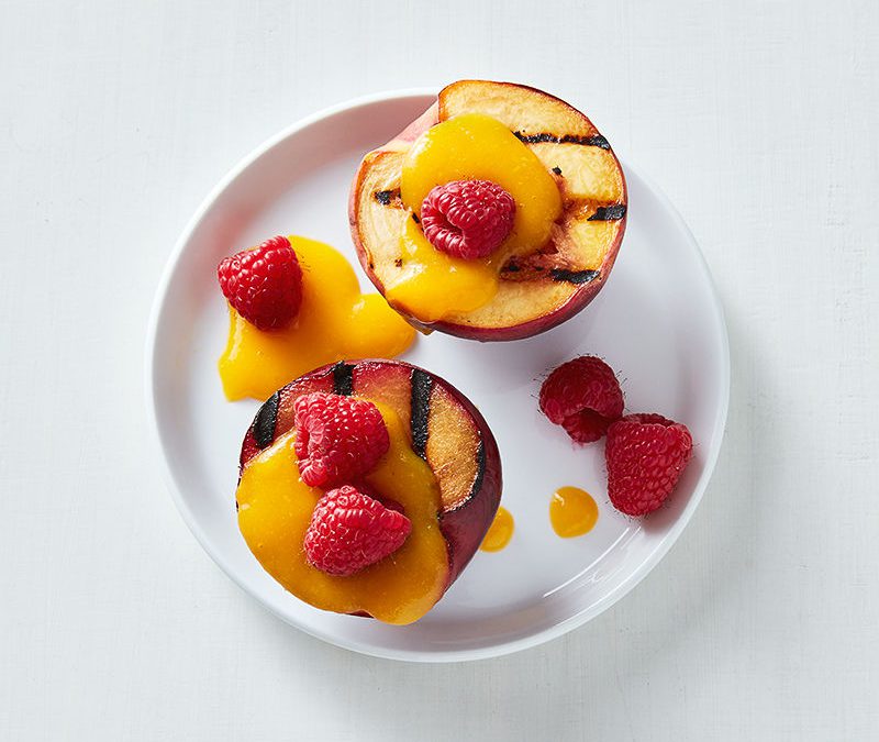 Grilled stone fruit with fresh mango sauce