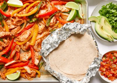 Sheet-pan chicken fajitas with the works