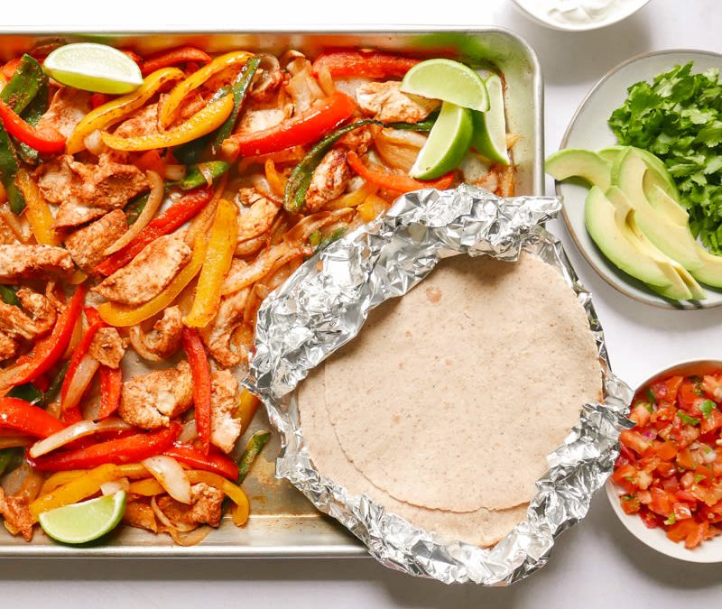 Sheet-pan chicken fajitas with the works